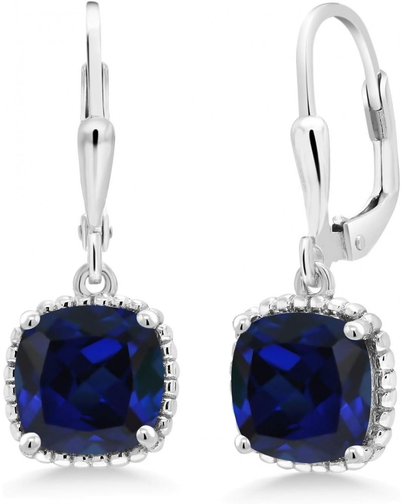 925 Sterling Silver Blue Created Sapphire Dangling Earrings For Women (5.00 Cttw, Cushion Cut 8MM) $30.79 Earrings