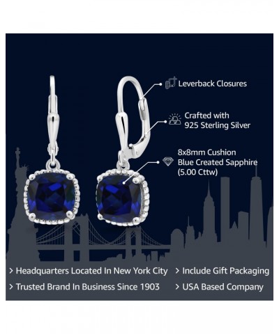 925 Sterling Silver Blue Created Sapphire Dangling Earrings For Women (5.00 Cttw, Cushion Cut 8MM) $30.79 Earrings