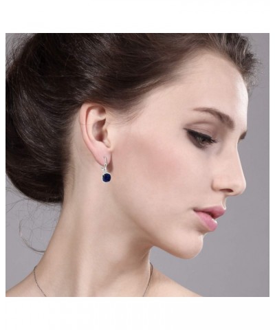 925 Sterling Silver Blue Created Sapphire Dangling Earrings For Women (5.00 Cttw, Cushion Cut 8MM) $30.79 Earrings