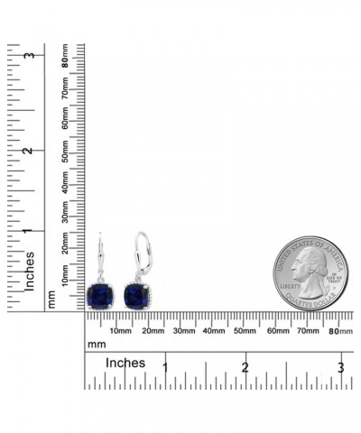 925 Sterling Silver Blue Created Sapphire Dangling Earrings For Women (5.00 Cttw, Cushion Cut 8MM) $30.79 Earrings