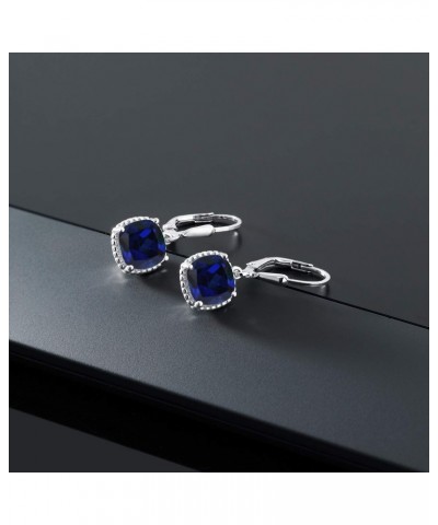 925 Sterling Silver Blue Created Sapphire Dangling Earrings For Women (5.00 Cttw, Cushion Cut 8MM) $30.79 Earrings