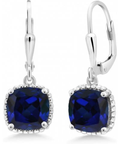 925 Sterling Silver Blue Created Sapphire Dangling Earrings For Women (5.00 Cttw, Cushion Cut 8MM) $30.79 Earrings