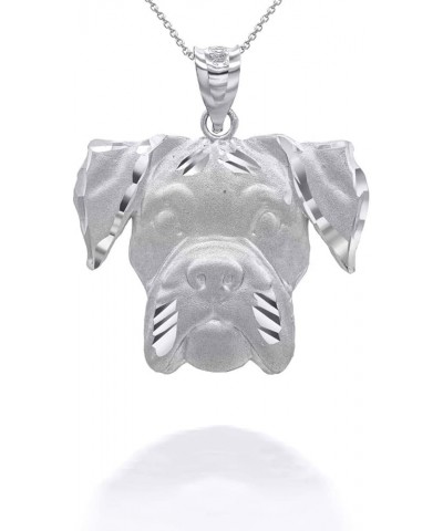 Exquisite Sterling Silver Cute Dog Boxer Breed Head Puppy Face Pendant Necklace with Rolo Chain and Pendant only Pendant + 18...