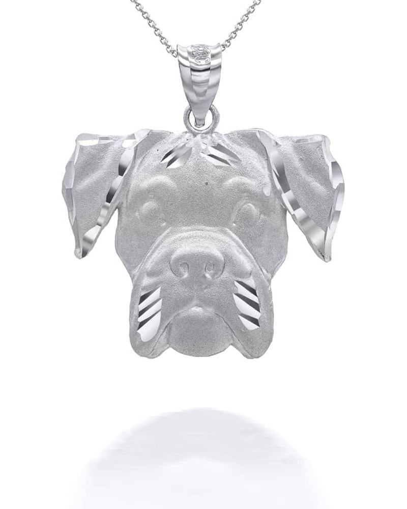 Exquisite Sterling Silver Cute Dog Boxer Breed Head Puppy Face Pendant Necklace with Rolo Chain and Pendant only Pendant + 18...