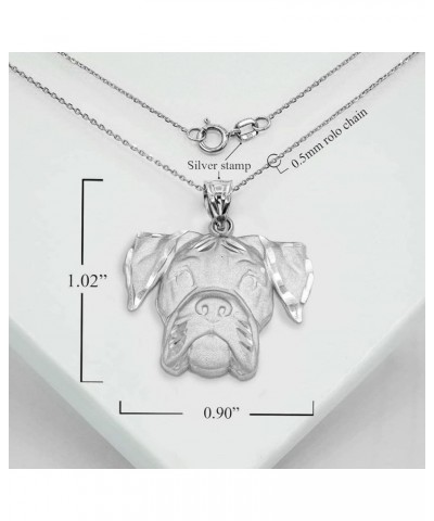 Exquisite Sterling Silver Cute Dog Boxer Breed Head Puppy Face Pendant Necklace with Rolo Chain and Pendant only Pendant + 18...