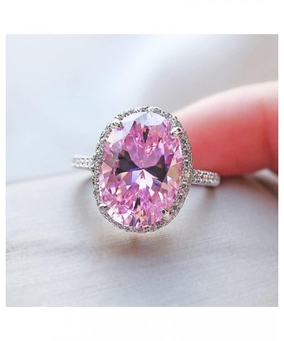 Split Shank Platinum Plated Pink Crystal Rings, Big Oval Cubic Zirconia Ring, Women's Fashion Wedding Engagement Solitaire Ri...