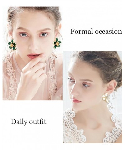 2 Pairs Flower Earrings Set for Women, Cute Pink Flower Stud Earring Cubic Zirconia Plated Blossom Earrings Hypoallergenic St...