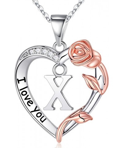 Rose Heart Initial Necklaces for Women Girls - I Love You Heart Initial Pendant Necklace Jewelry Birthday Gifts for Women Val...