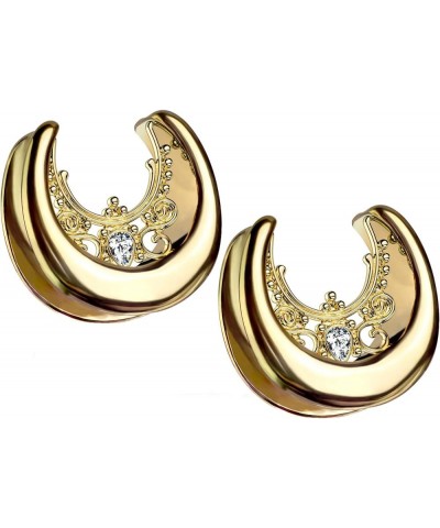 Gold Tone Floral Filigree Crystal Center Saddle Spreader Ear Gauges in 316L Stainless Steel, Sold as A Pair 19mm (3/4") $12.0...