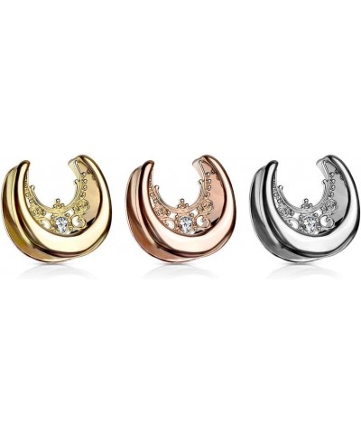 Gold Tone Floral Filigree Crystal Center Saddle Spreader Ear Gauges in 316L Stainless Steel, Sold as A Pair 19mm (3/4") $12.0...