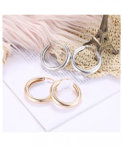 Chunky Gold Plated Hoop Earrings for Women Lightweight Hypoallergenic Thick Open Hoops Earring Jewelry for Gifts Silver $5.99...