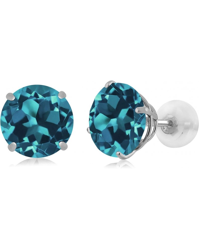 14K White Gold London Blue Topaz Stud Earrings with Comfort Back For Women (5.00 Cttw, Gemstone Birthstone, Round 8MM) $55.80...