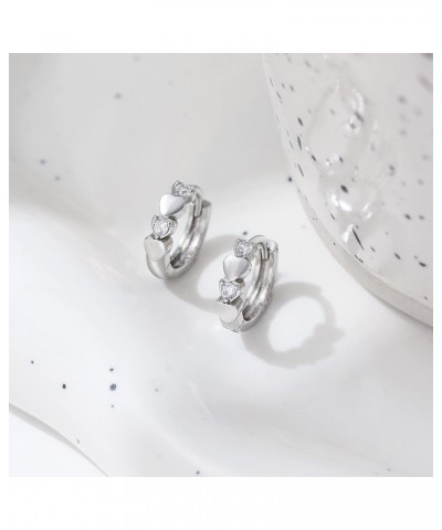 Double Love Heart Silver Huggie Hoop Earrings for Women Cubic Zirconia 925 Sterling Silver Cute Sleeper Earrings for Teen Gir...