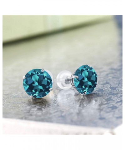 14K White Gold London Blue Topaz Stud Earrings with Comfort Back For Women (5.00 Cttw, Gemstone Birthstone, Round 8MM) $55.80...