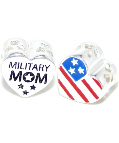 925 Sterling Silver Military Mom American Flag Heart Charm Bead $8.80 Bracelets