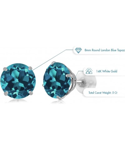 14K White Gold London Blue Topaz Stud Earrings with Comfort Back For Women (5.00 Cttw, Gemstone Birthstone, Round 8MM) $55.80...