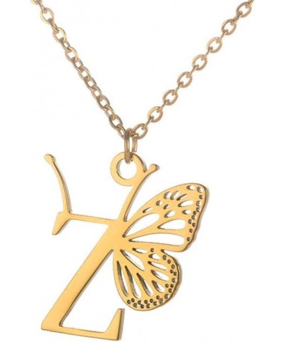 Women's Stainless Steel Butterfly Initial Necklace Alphabet Letter Monogram Statement Pendant Charm with Chain Gold Z $9.15 N...