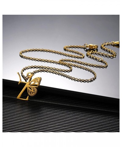 Women's Stainless Steel Butterfly Initial Necklace Alphabet Letter Monogram Statement Pendant Charm with Chain Gold Z $9.15 N...