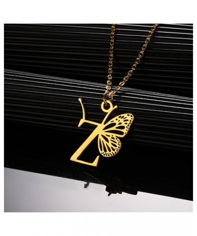 Women's Stainless Steel Butterfly Initial Necklace Alphabet Letter Monogram Statement Pendant Charm with Chain Gold Z $9.15 N...