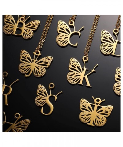 Women's Stainless Steel Butterfly Initial Necklace Alphabet Letter Monogram Statement Pendant Charm with Chain Gold Z $9.15 N...