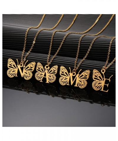 Women's Stainless Steel Butterfly Initial Necklace Alphabet Letter Monogram Statement Pendant Charm with Chain Gold Z $9.15 N...