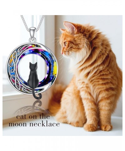 Cat Gifts for Cat Lovers 1/2/3 Cats Necklace Sterling Silver Cat on the Moon Pendant Necklace with Blue Circle Crystal Birthd...