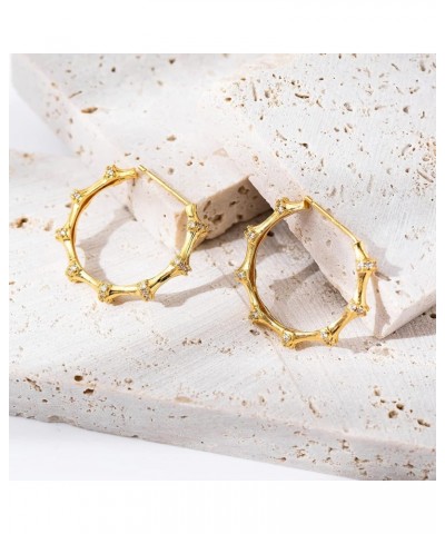 Bamboo Hoop Earrings 14K Gold Hollow Casting Punk HipHop Jewelry for Copper Bamboo Earrings for Women 90s crystal $8.34 Earrings