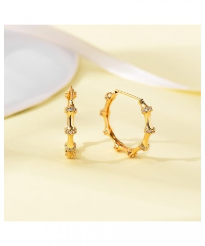 Bamboo Hoop Earrings 14K Gold Hollow Casting Punk HipHop Jewelry for Copper Bamboo Earrings for Women 90s crystal $8.34 Earrings