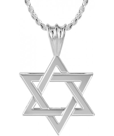 Ladies 925 Sterling Silver 17mm Star of David Jewish Pendant Necklace, 18in to 24in 24in,1mm Rope Chain $32.44 Necklaces