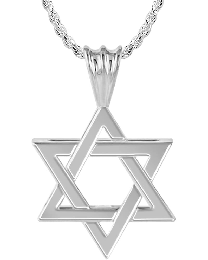 Ladies 925 Sterling Silver 17mm Star of David Jewish Pendant Necklace, 18in to 24in 24in,1mm Rope Chain $32.44 Necklaces