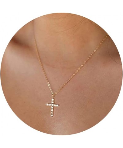 Cross Necklaces for Girl Gold Cross Pendant Necklace Simple Necklaces for Women Double Layered Cross Necklace A:Gold Simple N...