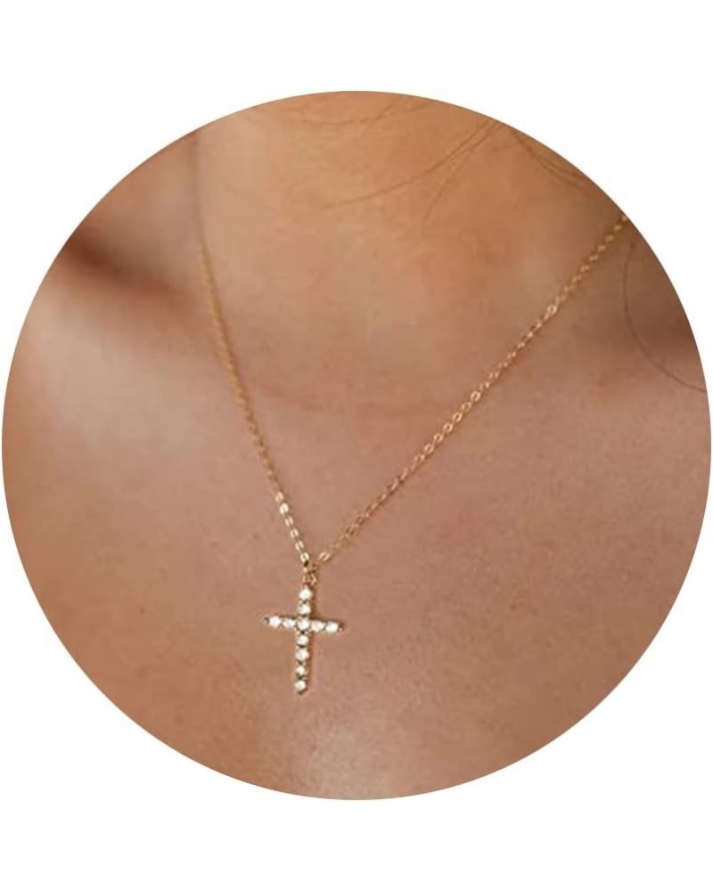 Cross Necklaces for Girl Gold Cross Pendant Necklace Simple Necklaces for Women Double Layered Cross Necklace A:Gold Simple N...