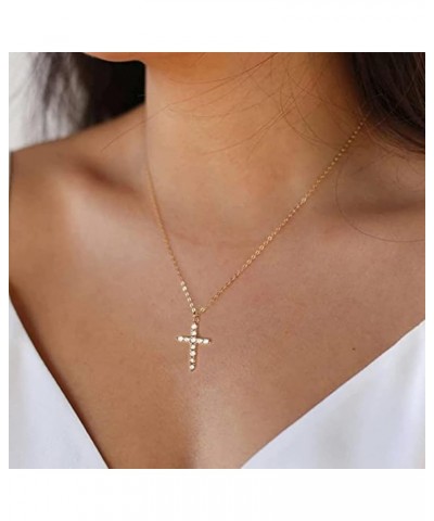 Cross Necklaces for Girl Gold Cross Pendant Necklace Simple Necklaces for Women Double Layered Cross Necklace A:Gold Simple N...