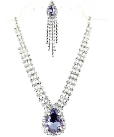 Five Colors Variation Glamour Tear-drop Simulated Rhinestone Necklace "CLIP-ON" Earrings Set Lavander Gray $14.99 Jewelry Sets