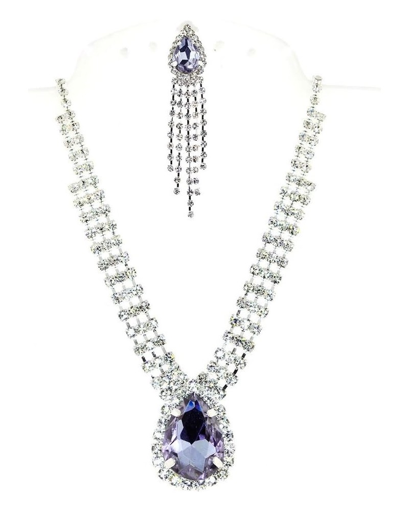 Five Colors Variation Glamour Tear-drop Simulated Rhinestone Necklace "CLIP-ON" Earrings Set Lavander Gray $14.99 Jewelry Sets