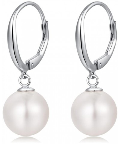 Pearl Diamond Earrings for Women Dangle Drop Earrings 925 Sterling Silver Pearl Lever Back Drop Earrings Pearl Silver Earring...