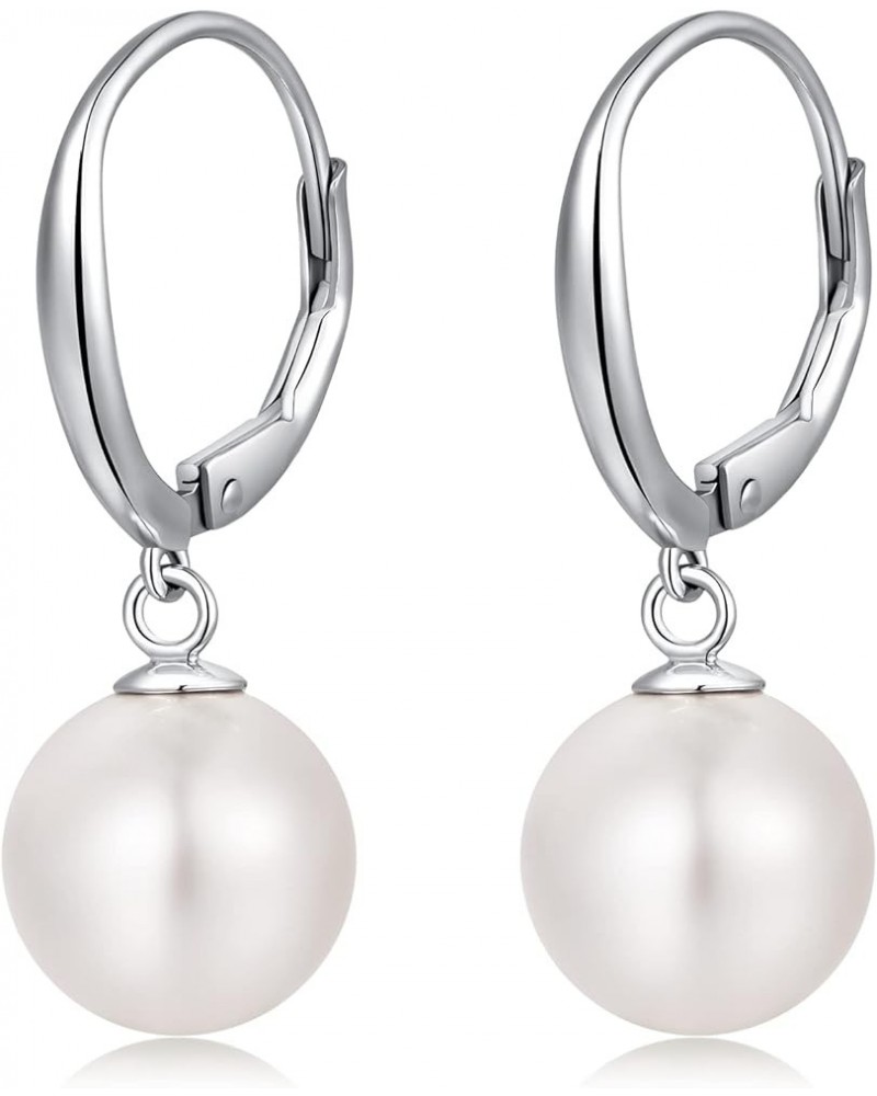 Pearl Diamond Earrings for Women Dangle Drop Earrings 925 Sterling Silver Pearl Lever Back Drop Earrings Pearl Silver Earring...