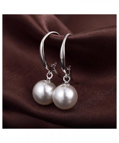 Pearl Diamond Earrings for Women Dangle Drop Earrings 925 Sterling Silver Pearl Lever Back Drop Earrings Pearl Silver Earring...