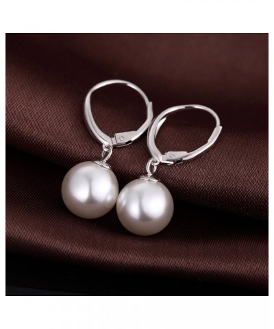 Pearl Diamond Earrings for Women Dangle Drop Earrings 925 Sterling Silver Pearl Lever Back Drop Earrings Pearl Silver Earring...