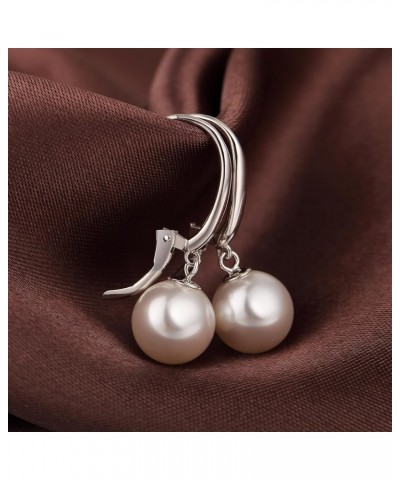 Pearl Diamond Earrings for Women Dangle Drop Earrings 925 Sterling Silver Pearl Lever Back Drop Earrings Pearl Silver Earring...