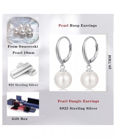 Pearl Diamond Earrings for Women Dangle Drop Earrings 925 Sterling Silver Pearl Lever Back Drop Earrings Pearl Silver Earring...