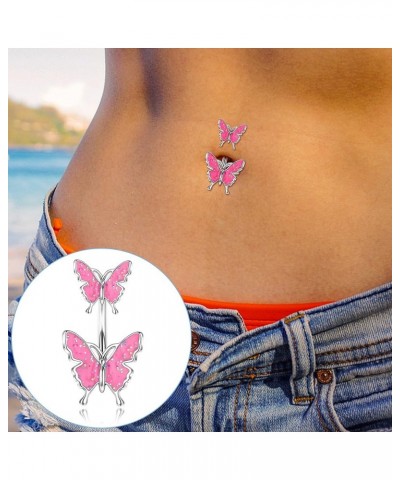 8-10 Pcs 14G Belly Button Rings for Women, 316L Surgical Steel CZ Butterfly Heart Curved Reverse Navel Rings Pink/White/Blue ...