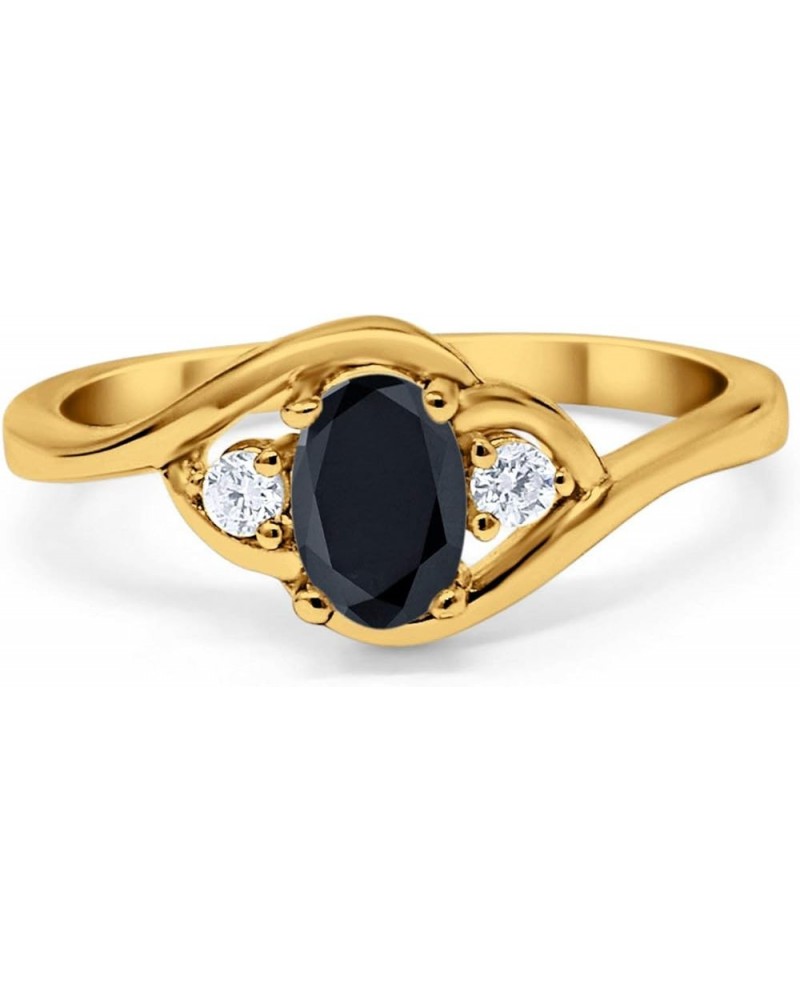 Wedding Engagement Ring Oval Cut Round Simulated Cubic Zirconia 925 Sterling Silver Yellow Tone, Simulated Black CZ $11.04 Rings