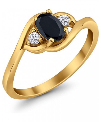 Wedding Engagement Ring Oval Cut Round Simulated Cubic Zirconia 925 Sterling Silver Yellow Tone, Simulated Black CZ $11.04 Rings