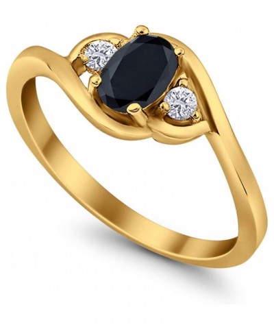 Wedding Engagement Ring Oval Cut Round Simulated Cubic Zirconia 925 Sterling Silver Yellow Tone, Simulated Black CZ $11.04 Rings