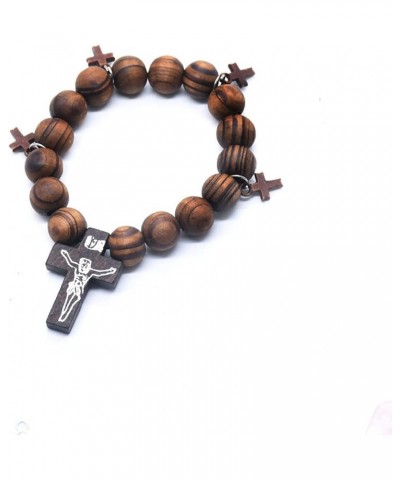 Fashion Religious 10MM Wooden Beads Cross Bracelet for Men Women Faith Prayer Handmade Catholic Jewelry brown $6.48 Bracelets