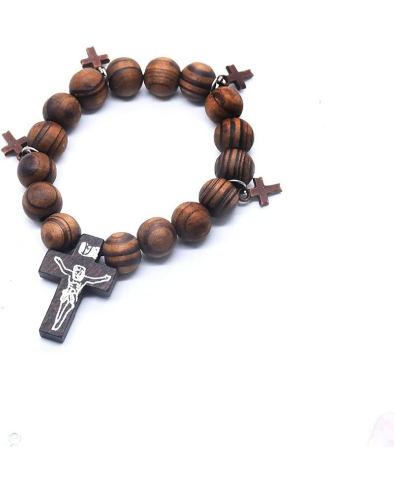 Fashion Religious 10MM Wooden Beads Cross Bracelet for Men Women Faith Prayer Handmade Catholic Jewelry brown $6.48 Bracelets