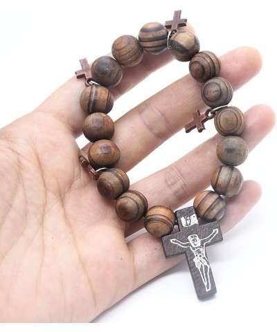 Fashion Religious 10MM Wooden Beads Cross Bracelet for Men Women Faith Prayer Handmade Catholic Jewelry brown $6.48 Bracelets