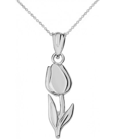 Beautiful 10k White Gold Floral Tulip Flower Charm Pendant Necklace 22.0 Inches $65.99 Necklaces