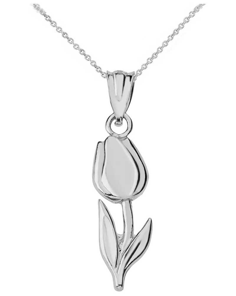 Beautiful 10k White Gold Floral Tulip Flower Charm Pendant Necklace 22.0 Inches $65.99 Necklaces